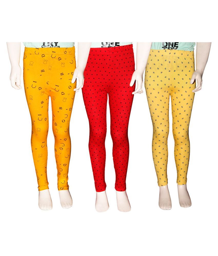     			FnMe Pack of 3 Girls 100% Cotton Leggings ( Yellow )