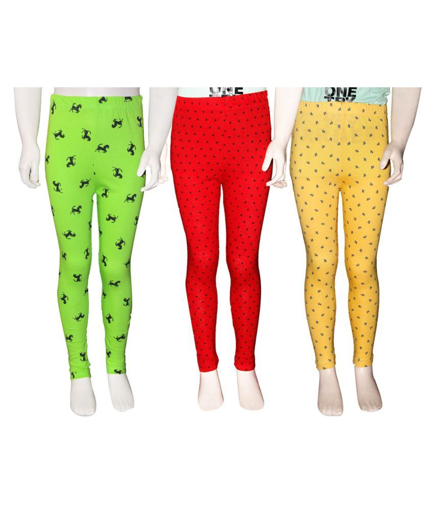     			FnMe Pack of 3 Girls 100% Cotton Leggings ( Yellow )