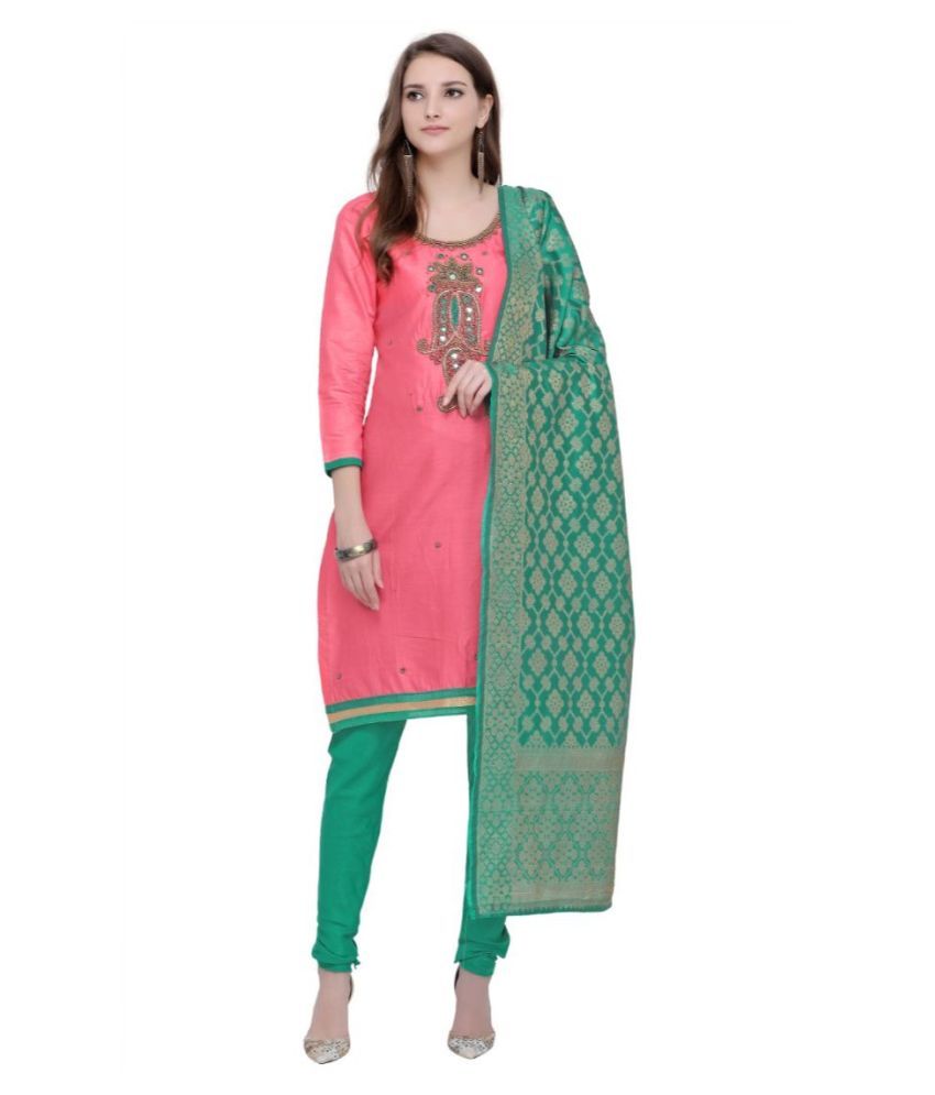 HEER Ethnic Pink Cotton Dress Material - Buy HEER Ethnic Pink Cotton Dress Material Online at 
