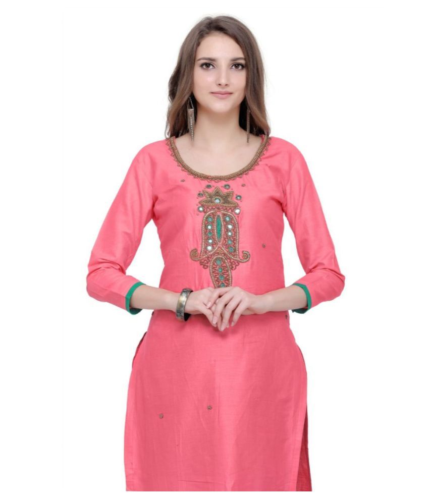 HEER Ethnic Pink Cotton Dress Material - Buy HEER Ethnic Pink Cotton Dress Material Online at 