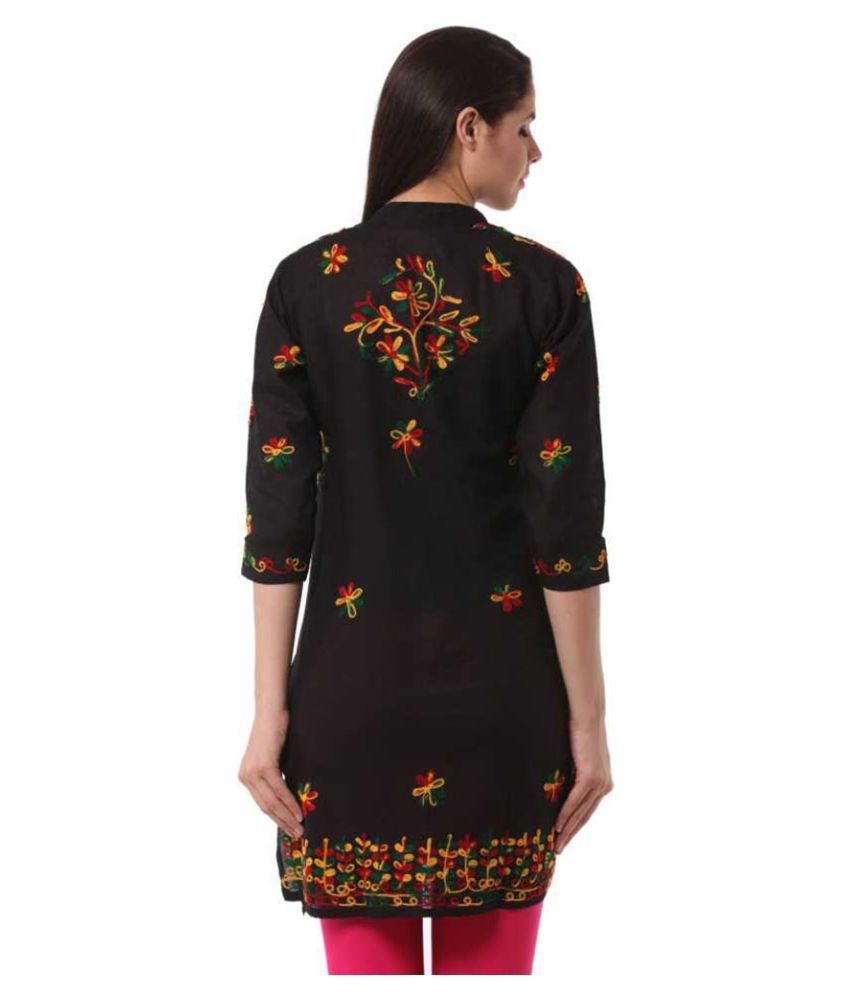 Lucknowi chikankari Kurti Black Cotton Aline Kurti Buy Lucknowi chikankari Kurti Black Cotton