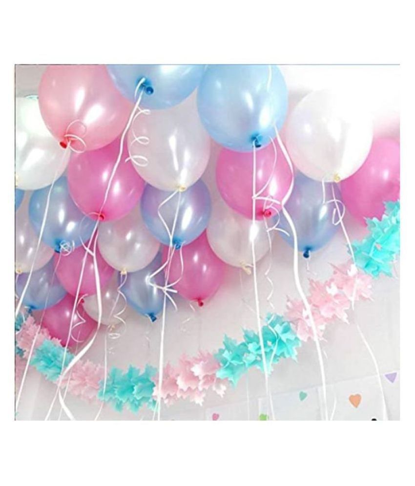     			Blooms Mall Theme Pink, White and Blue Metallic Latex Balloon (Set of 51 Pic)