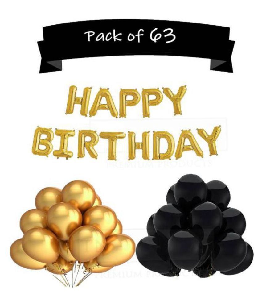     			GNGS Happy Birthday Letter Foil Silver Balloon 16 inch (13 Pcs) + Pack of 50 Balloons (Black & Golden) for Birthday Decoration