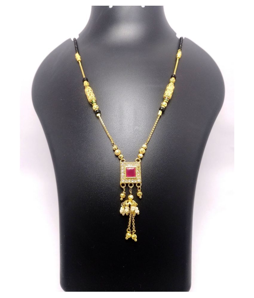     			SONI Mangalsutra Women's Pride Daily wear Gold Plated Mangalsutra for Women 18-inch Length Black Beads Short Chain Mangalsutra