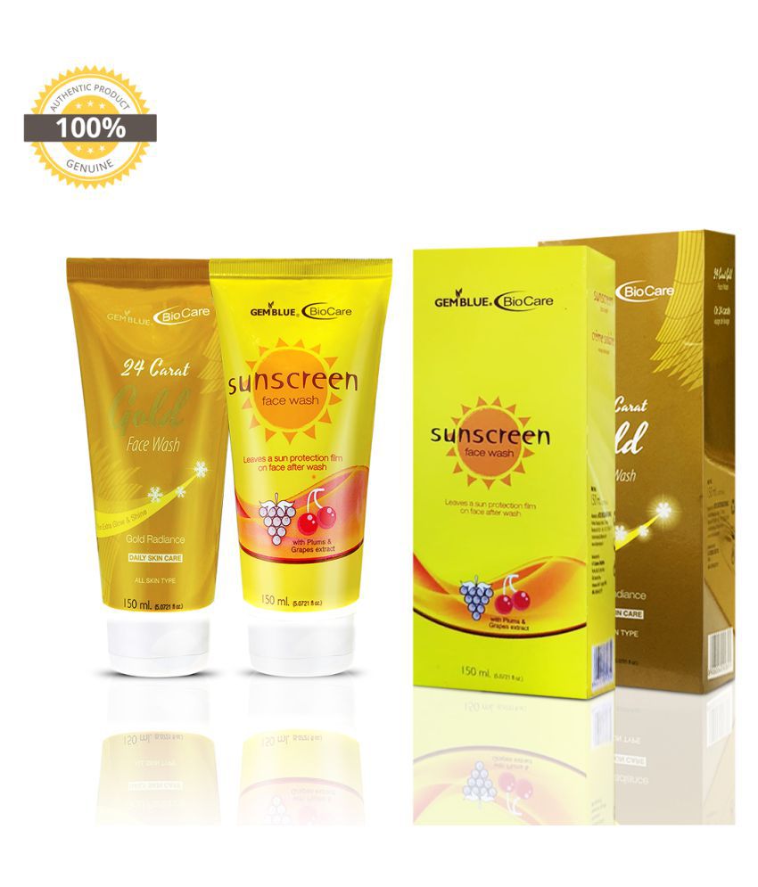     			gemblue biocare 24 CARAT GOLD + SUNSCREEN Face Wash 300 mL Pack of 2
