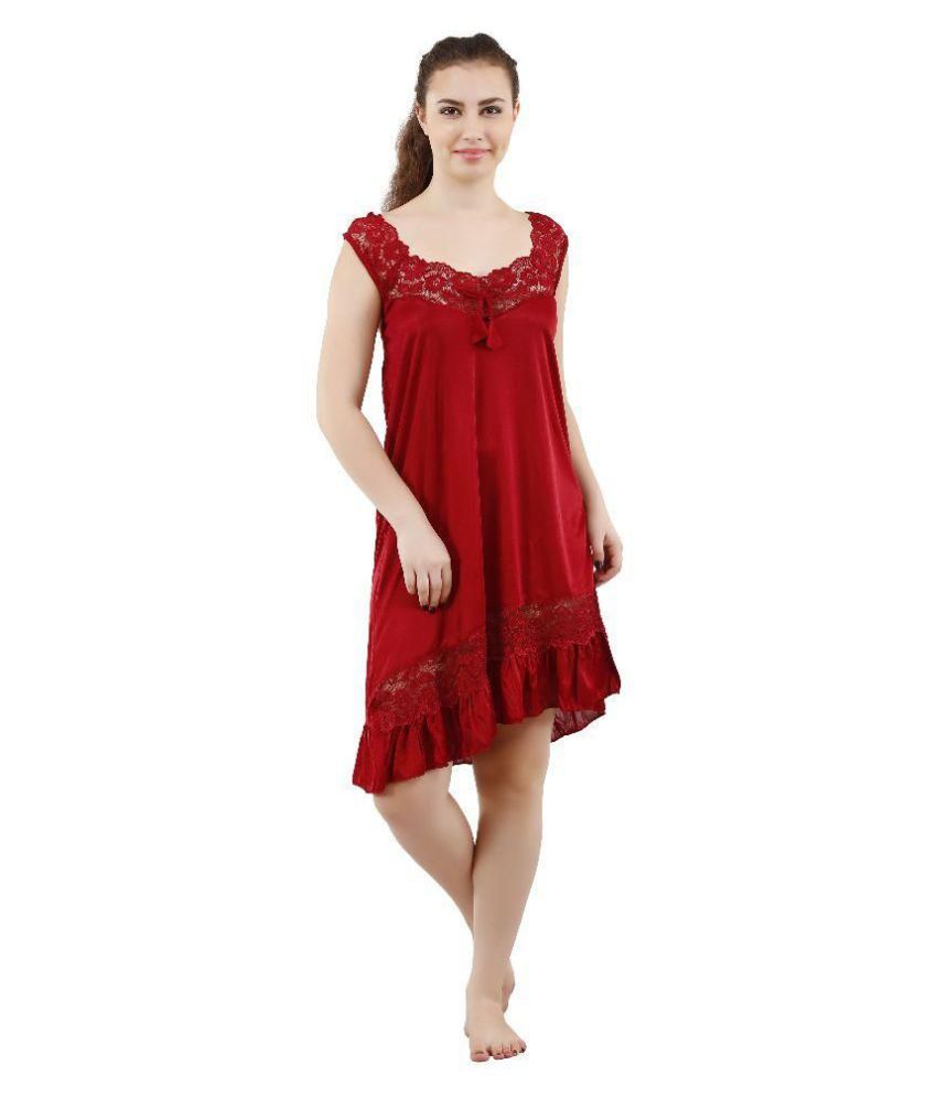 Buy Romaisa Satin Nighty & Night Gowns Red Online at Best Prices in