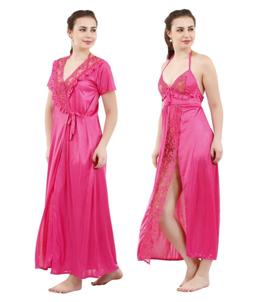 Buy Romaisa Satin Nighty & Night Gowns Pink Online at Best Prices in