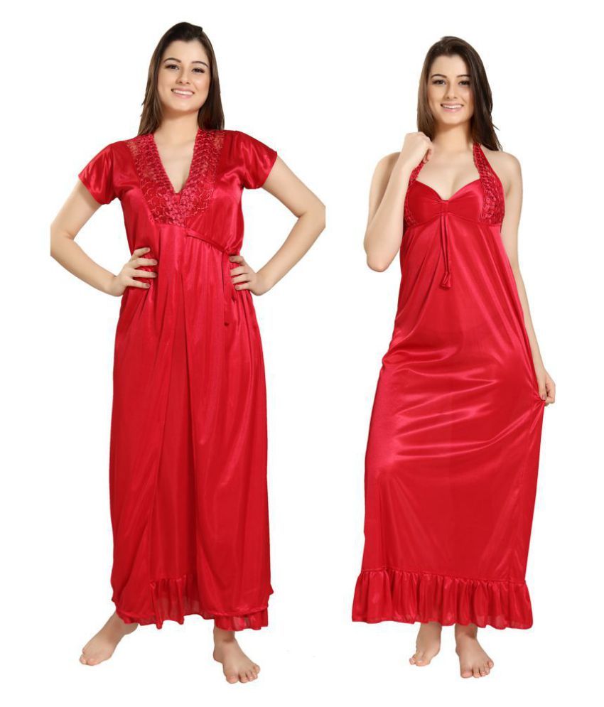 Buy Romaisa Satin Nighty & Night Gowns Red Online at Best Prices in