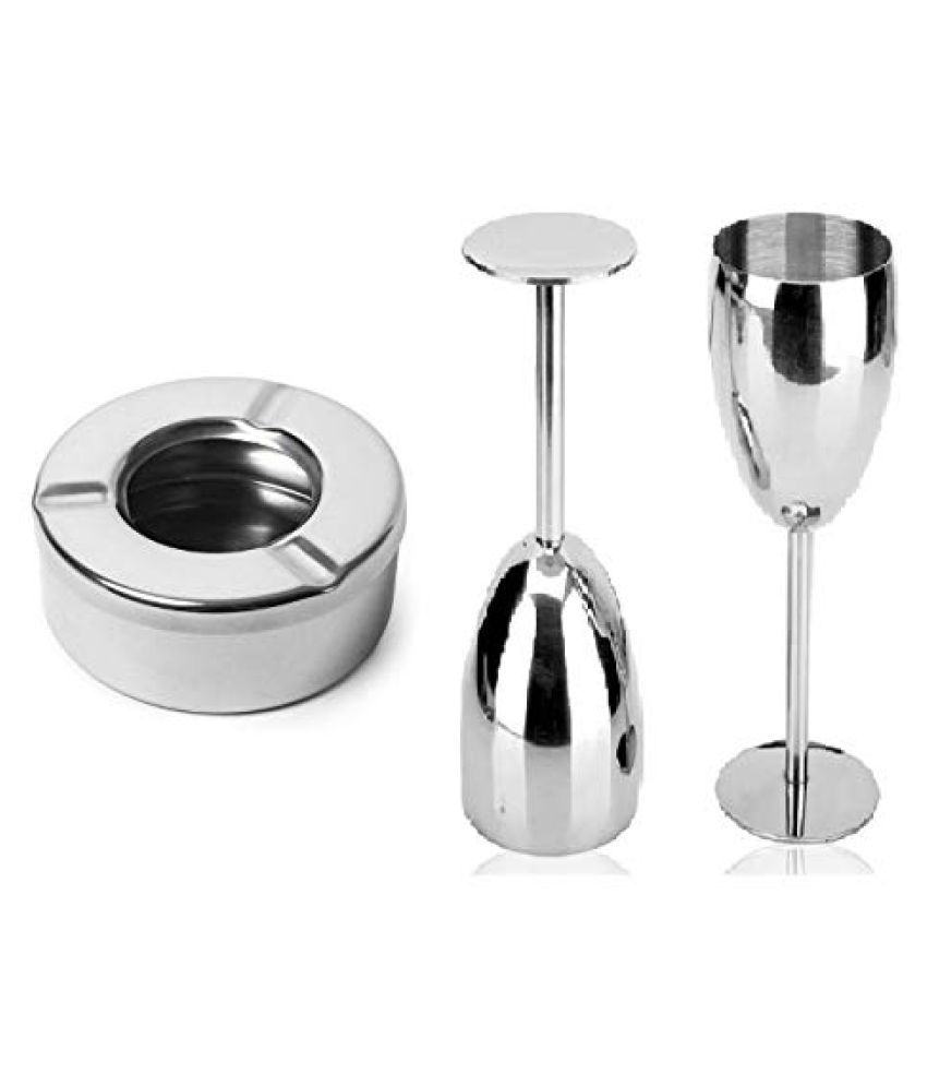     			Dynore Set of 2 stainless steel goblet Glass (wine glass) with Lid Ash Tray