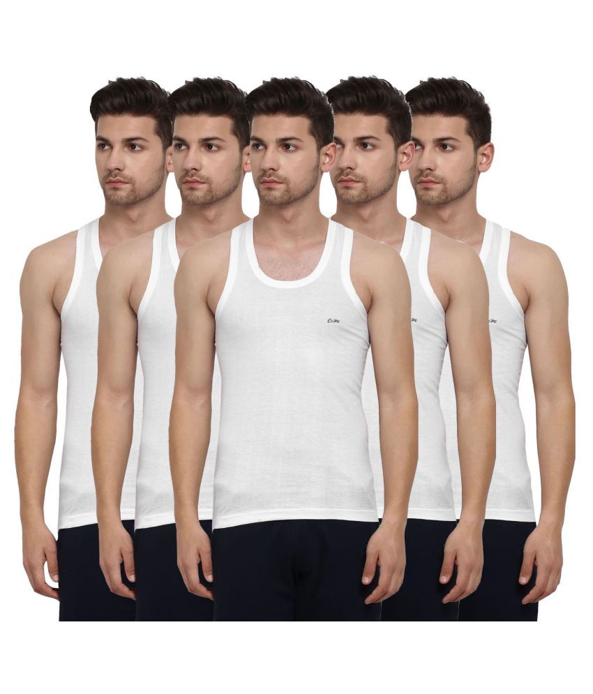     			Euro White Sleeveless Vests Pack of 5