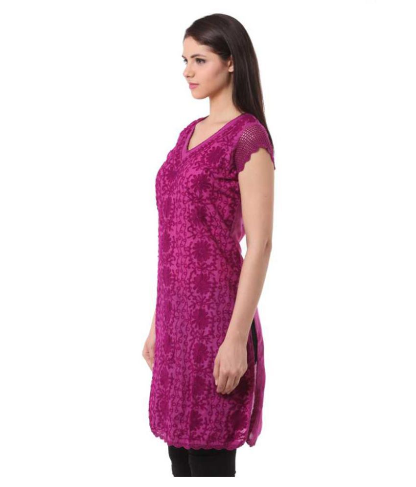 Lucknowi chikankari Kurti Purple Cotton A-line Kurti - Buy Lucknowi ...