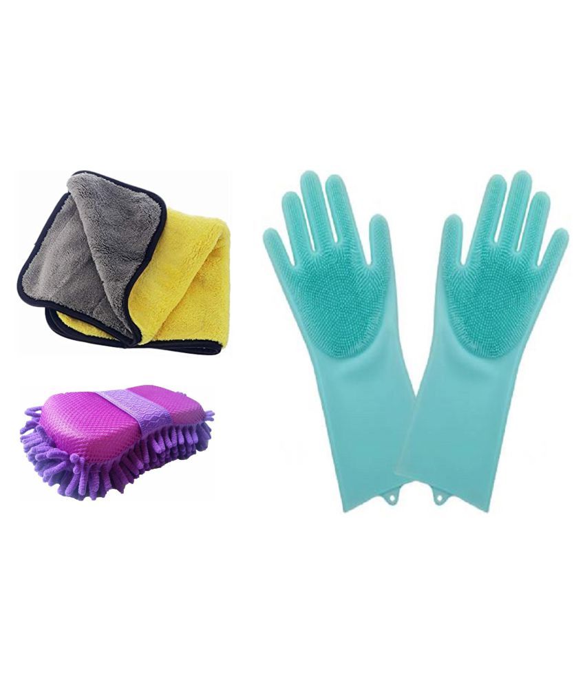 Microfiber Cloth,Rubber Gloves And Cleaning Sponge For Office,Kitchen