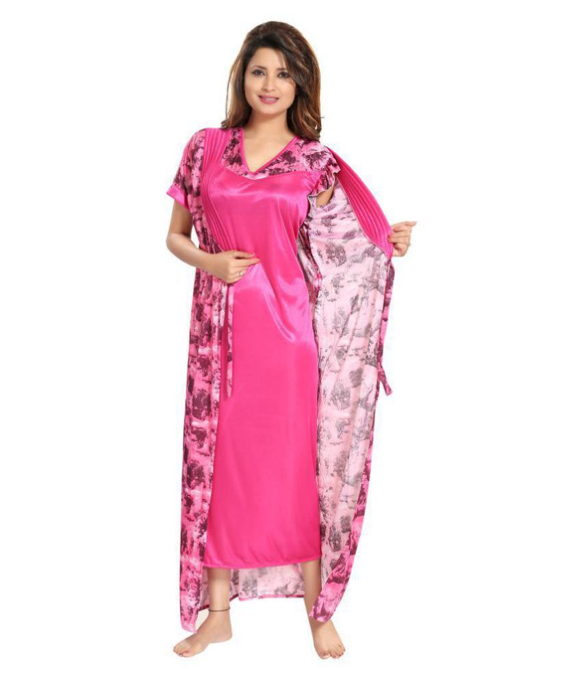     			Reposey Satin Night Dress - Pink