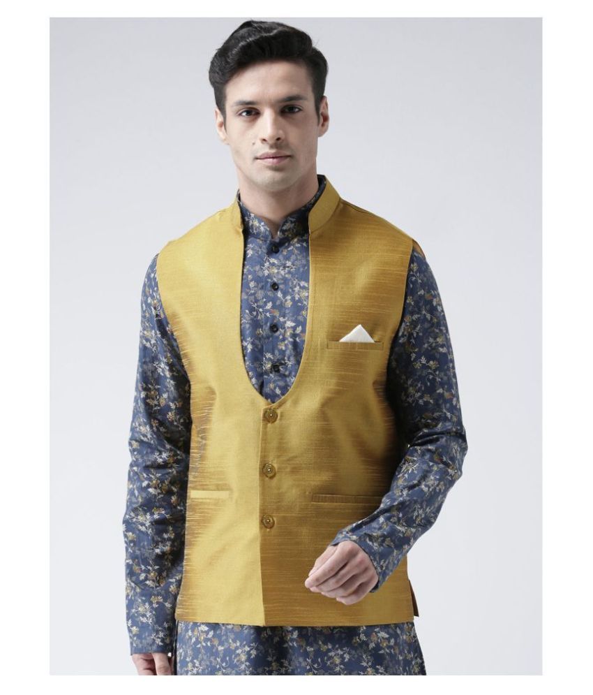     			Deyann Yellow Silk Blend Nehru Jacket