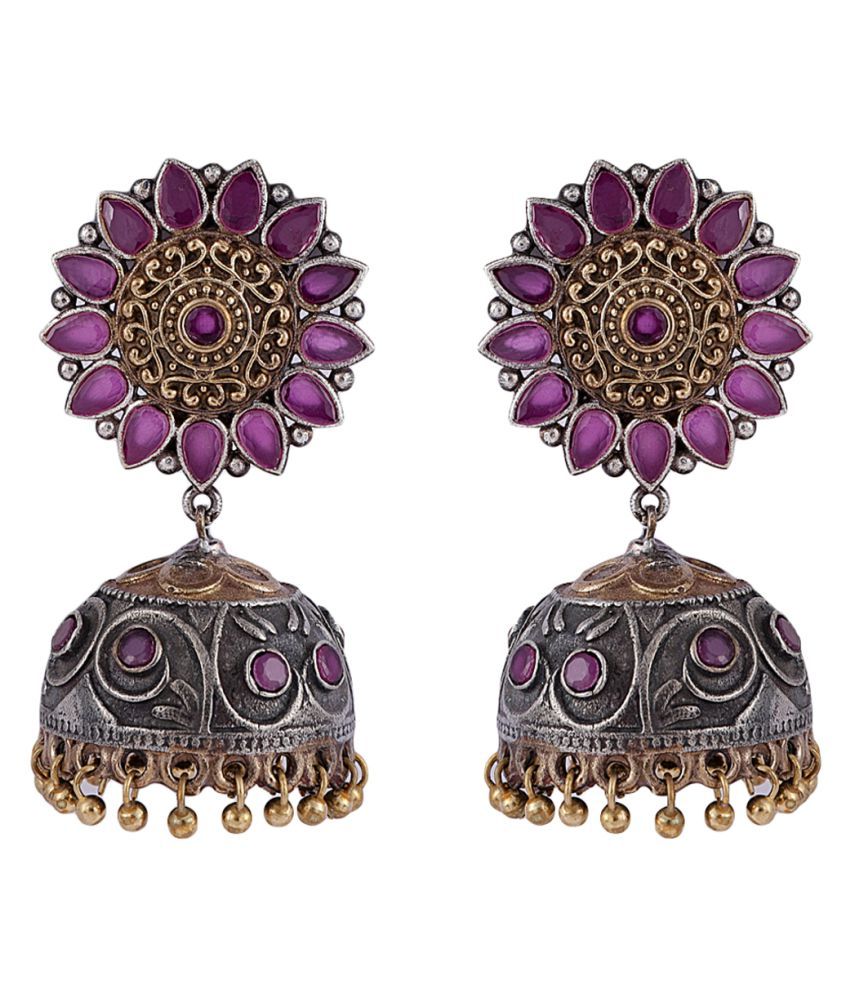 Oxidized Silver Pink Jhumkas - Buy Oxidized Silver Pink Jhumkas Online ...