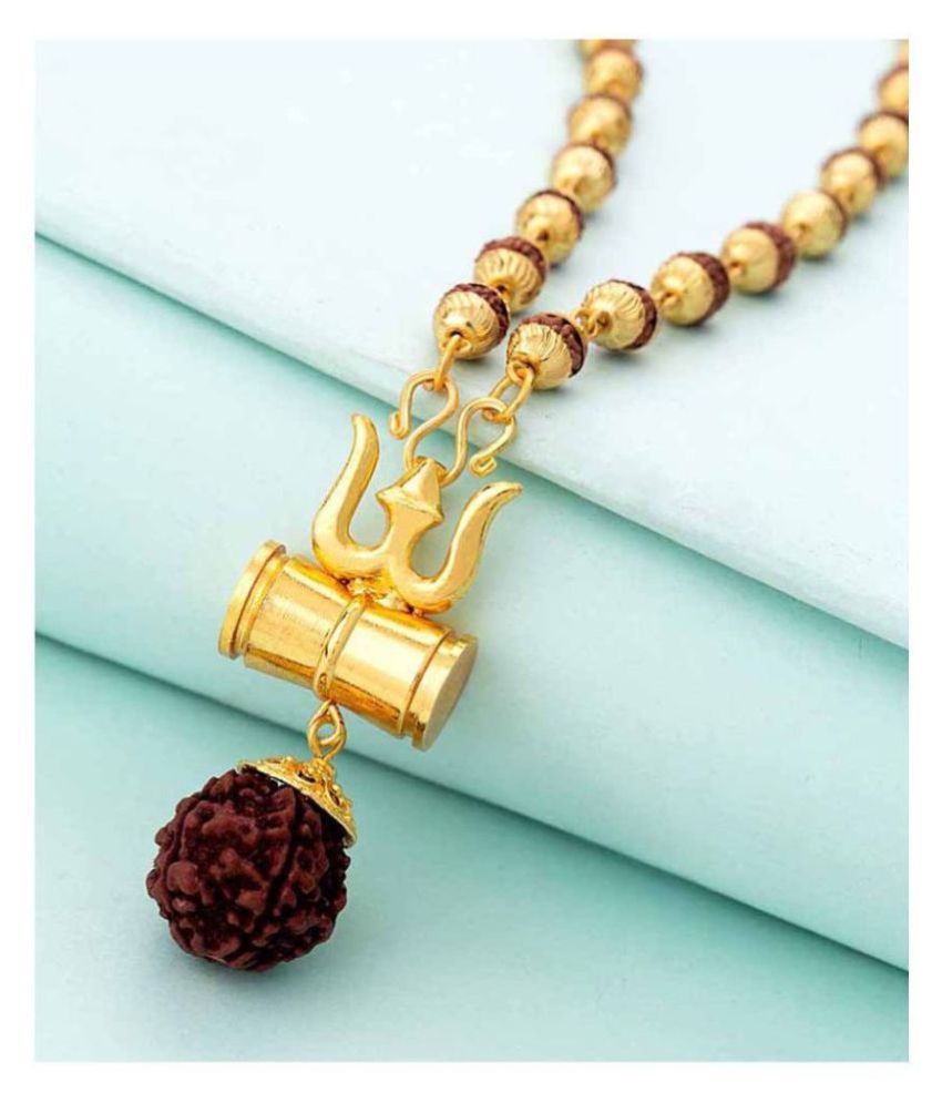     			AMG-Kavach 5 Mala With Shiv Trishul & Damru Wood Shiv 5 Mukhi Rudraksha Wood Locket