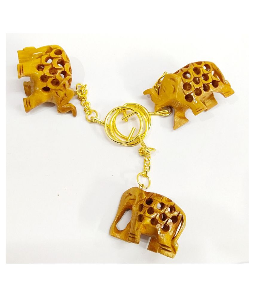 traditional art Wooden Elephant Keychain Set of 3 STARPARTH Wood