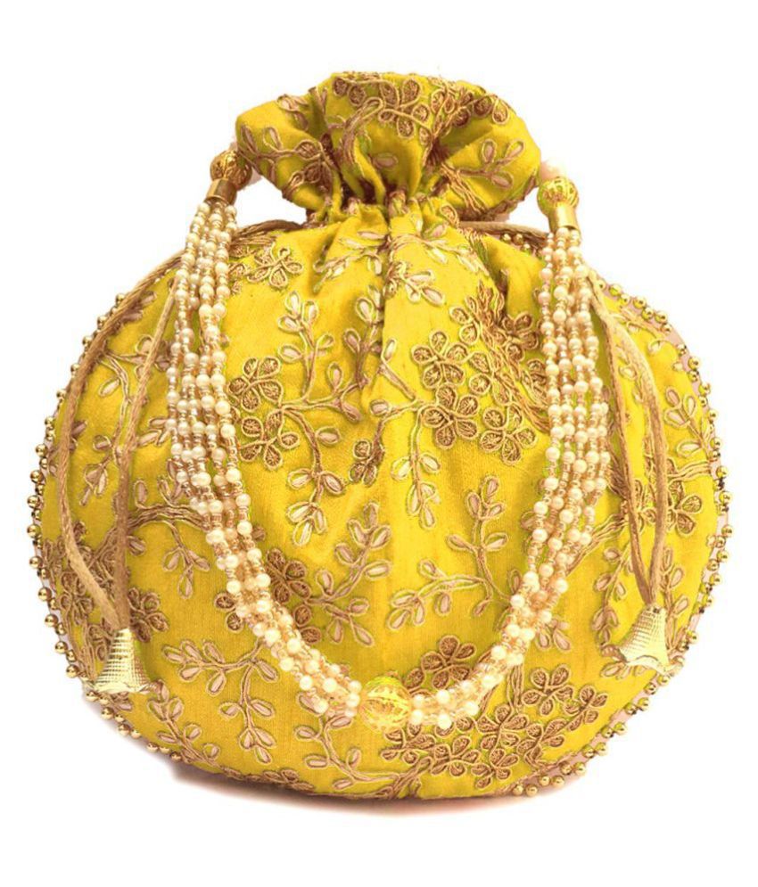     			Bulbul Yellow Silk Potli