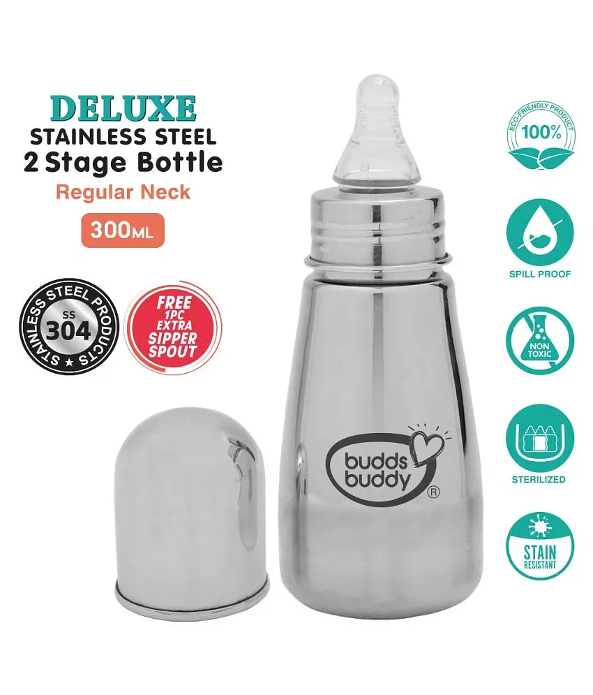 Stainless Steel Baby Feeding Bottle with Internal ML Marking, Silicon Grip  240ml