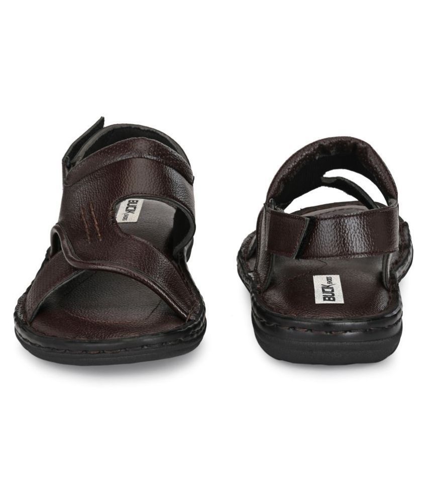 bucik men brown synthetic slip on leather sandals