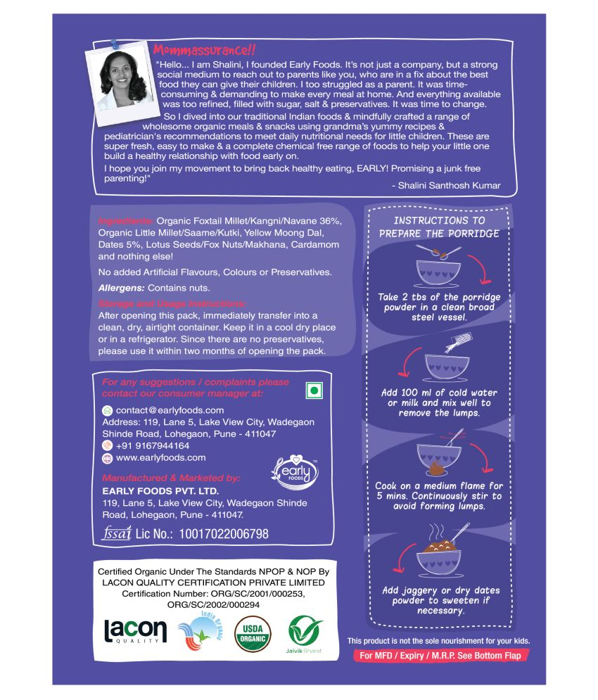 Early Foods Foxtail Millet & Dates Infant Cereal for 18 Months + ( 200