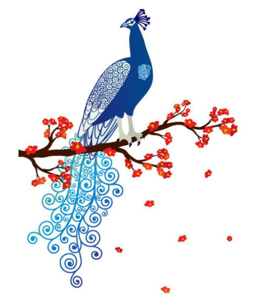     			Asmi Collection Beautiful Peacock and Flowers wall stickers Nature Sticker ( 130 x 130 cms )