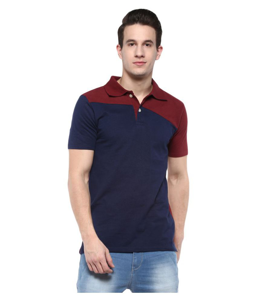 Urbano Fashion 100 Percent Cotton Navy Color Block Polo T Shirt