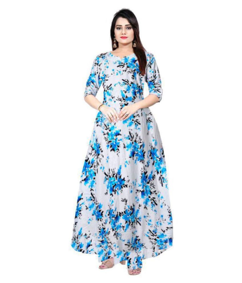 Frionkandy Rayon Blue A- line Dress