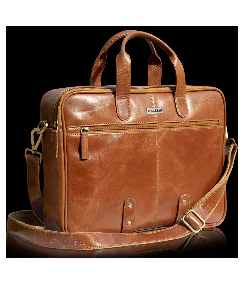 POLLSTAR Casual High Quality Tan Leather Office Bag