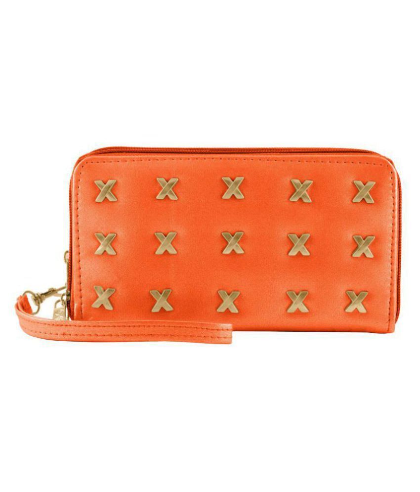     			TAP FASHION Orange Faux Leather Handheld