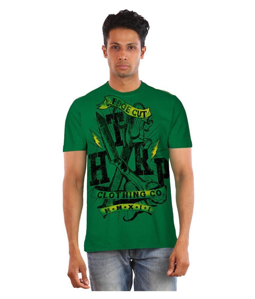     			Huetrap Cotton Green Printed T-Shirt