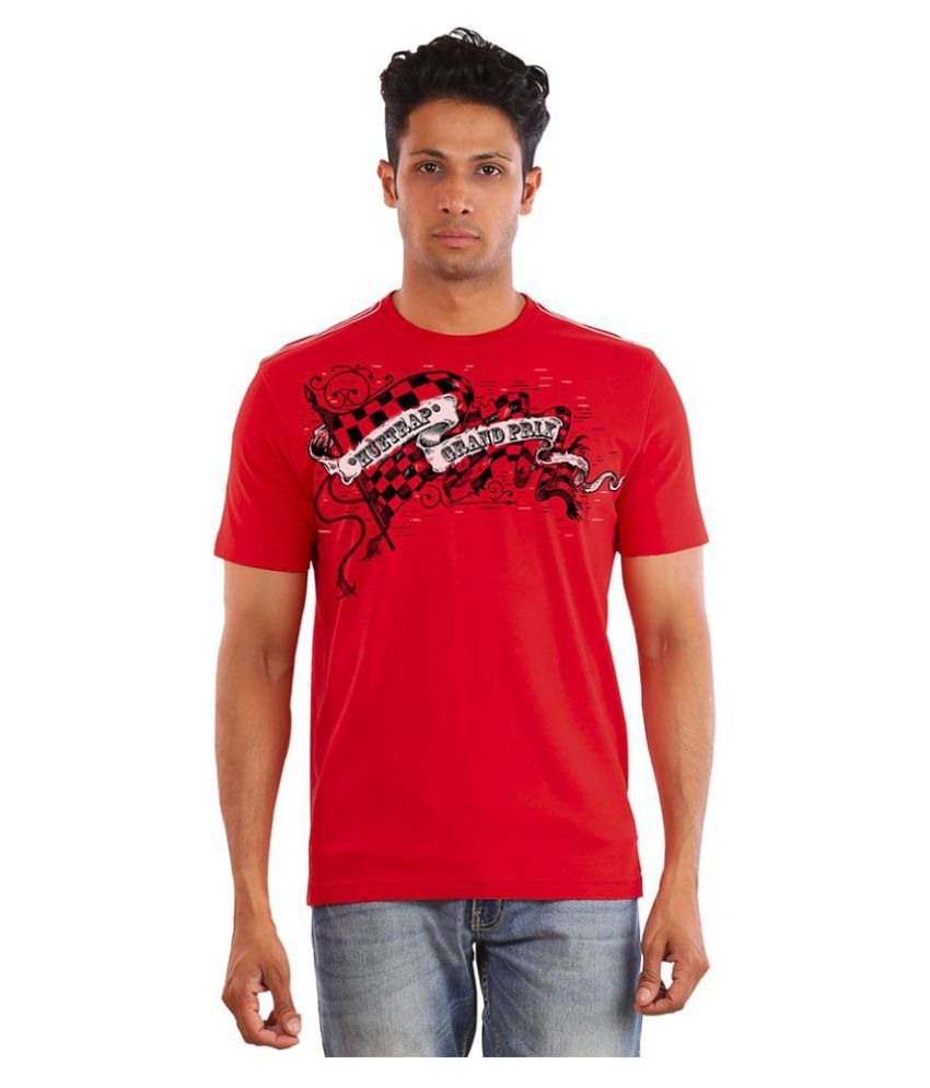     			Huetrap Cotton Red Printed T-Shirt