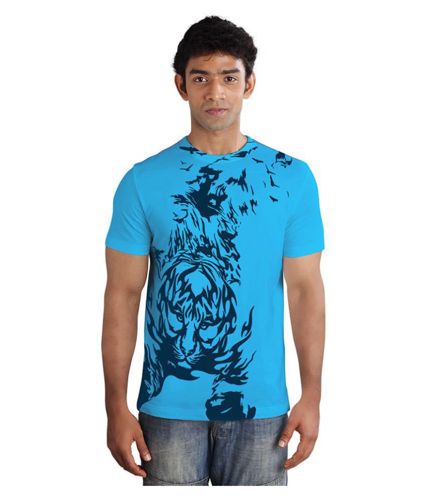     			Huetrap Cotton Turquoise Printed T-Shirt