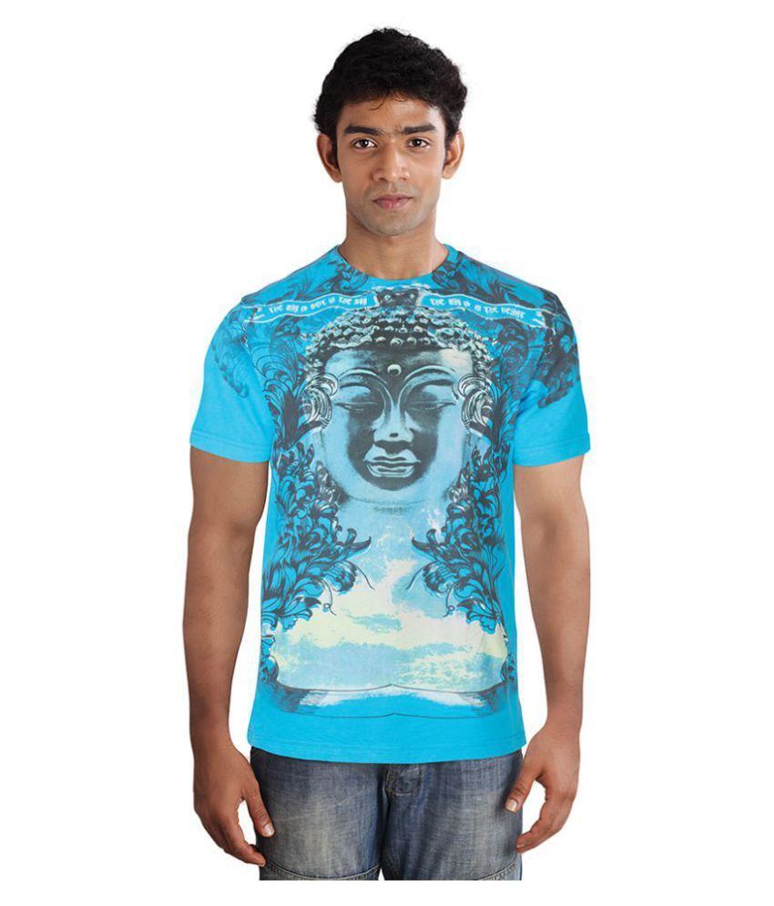     			Huetrap Cotton Turquoise Printed T-Shirt