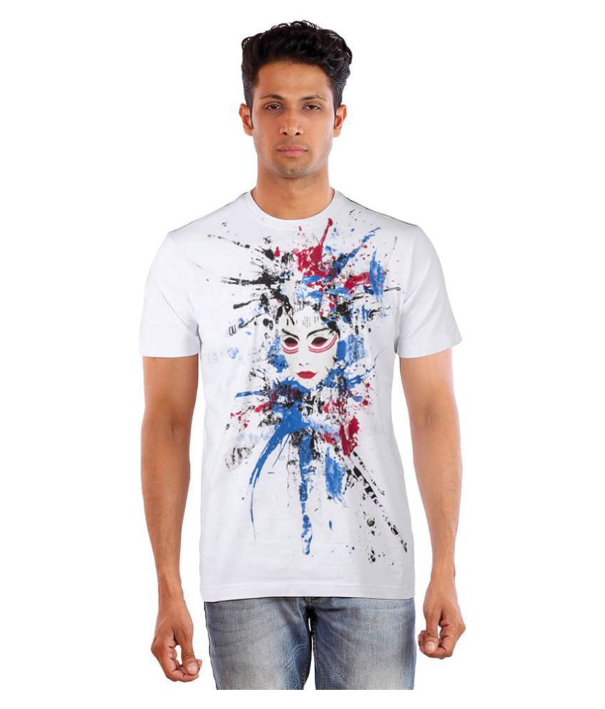     			Huetrap Cotton White Printed T-Shirt