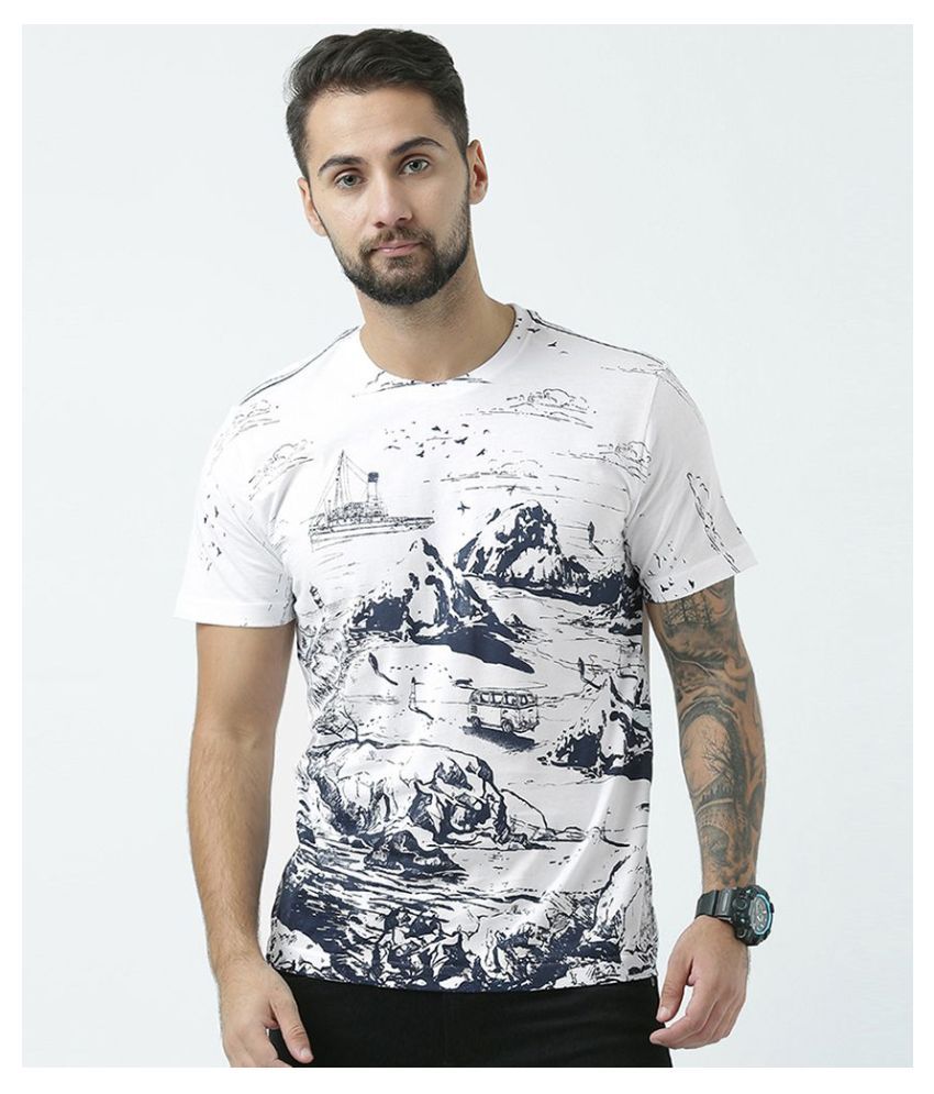     			Huetrap Cotton White Printed T-Shirt