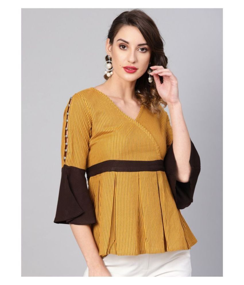     			Yash Gallery - Yellow Cotton Women's Empire Top ( Pack of 1 )
