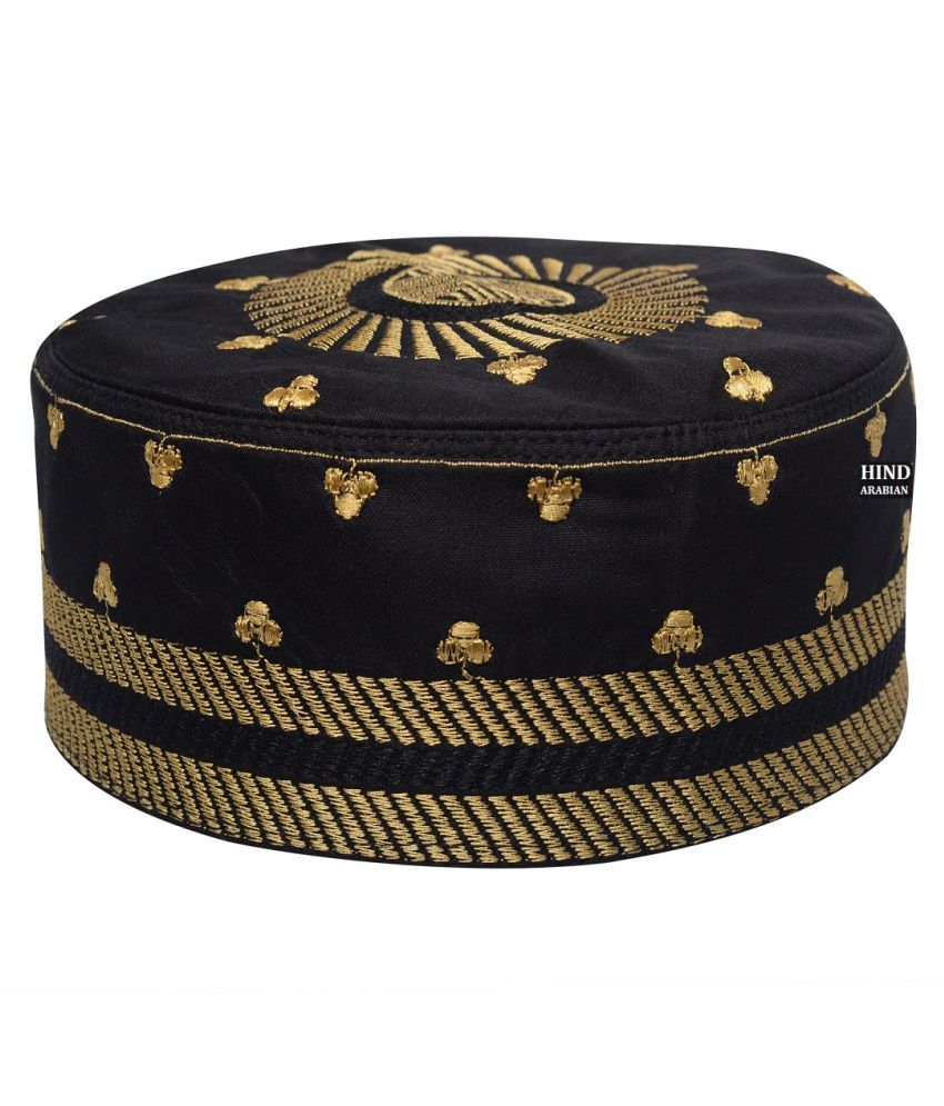 Hind Arabian 074 Islamic Namaz Topi Cap21 5 Inch Black Black Embroidered Cotton Caps Buy Online Rs Snapdeal