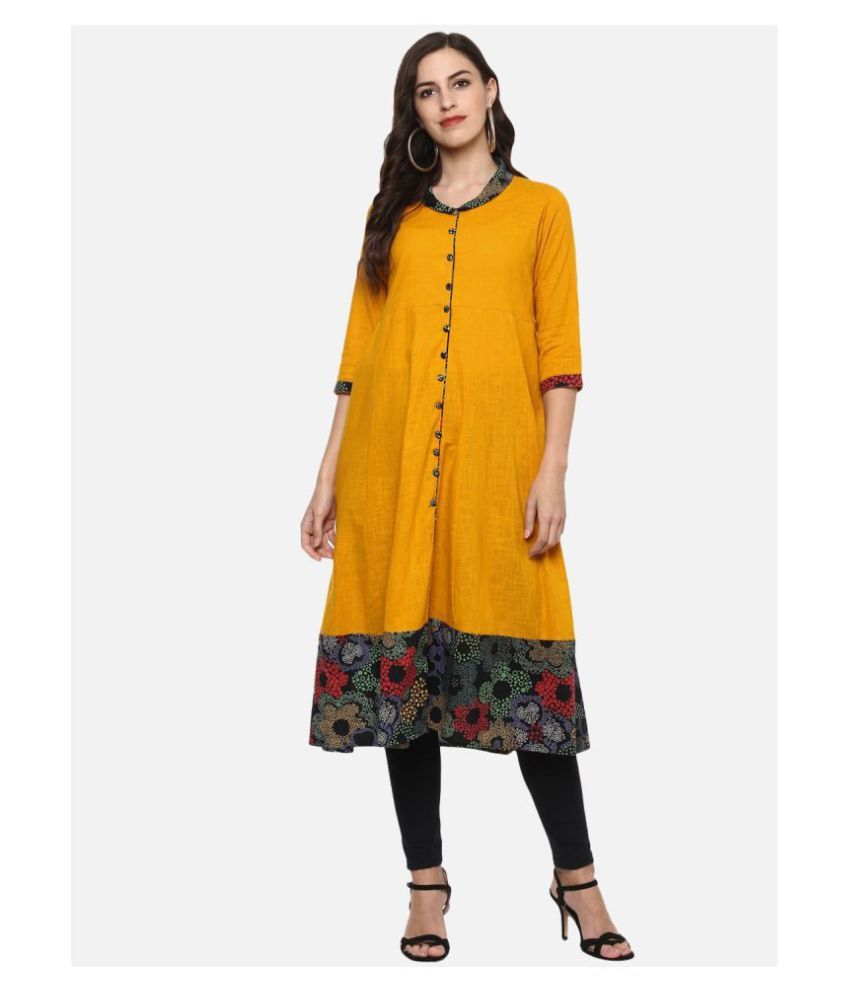     			Yash Gallery - Yellow Cotton Women's Flared Kurti ( Pack of 1 )