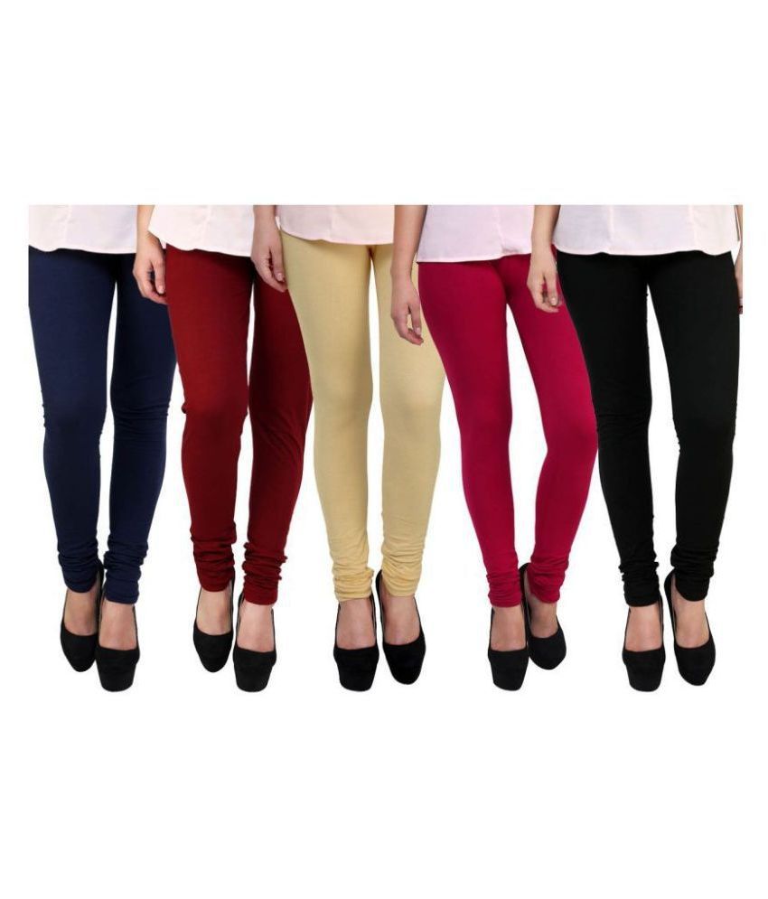     			Famaya Pack of 5 Girls Cotton Leggings ( Multi )