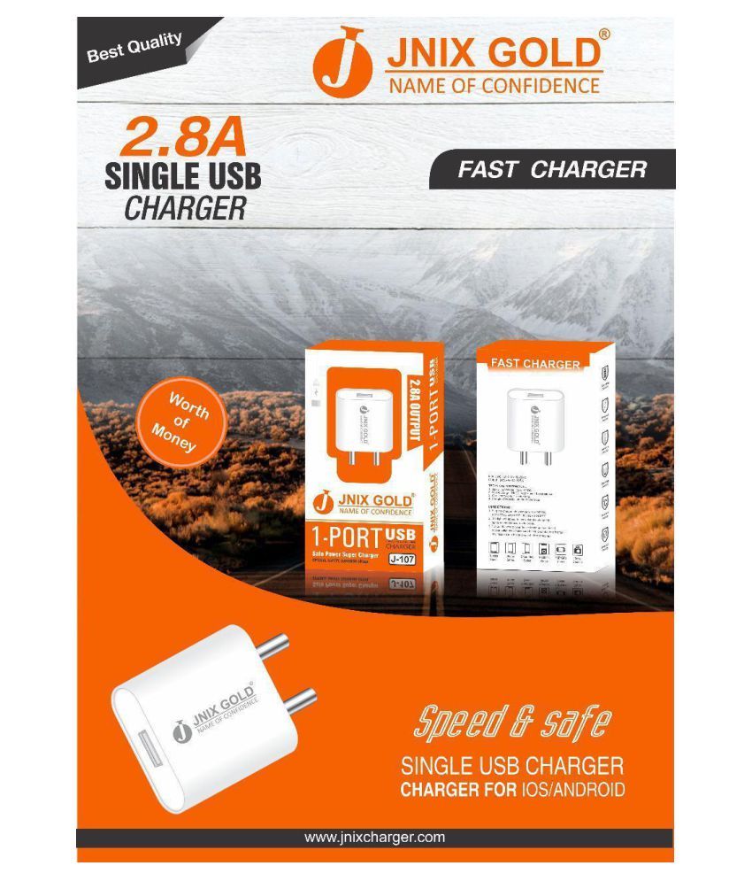 Jnix 2.8A Fast Mobile Wall/Travel Charger Adapter for All Devices amp; Smart Phones 2.8A Travel Charger