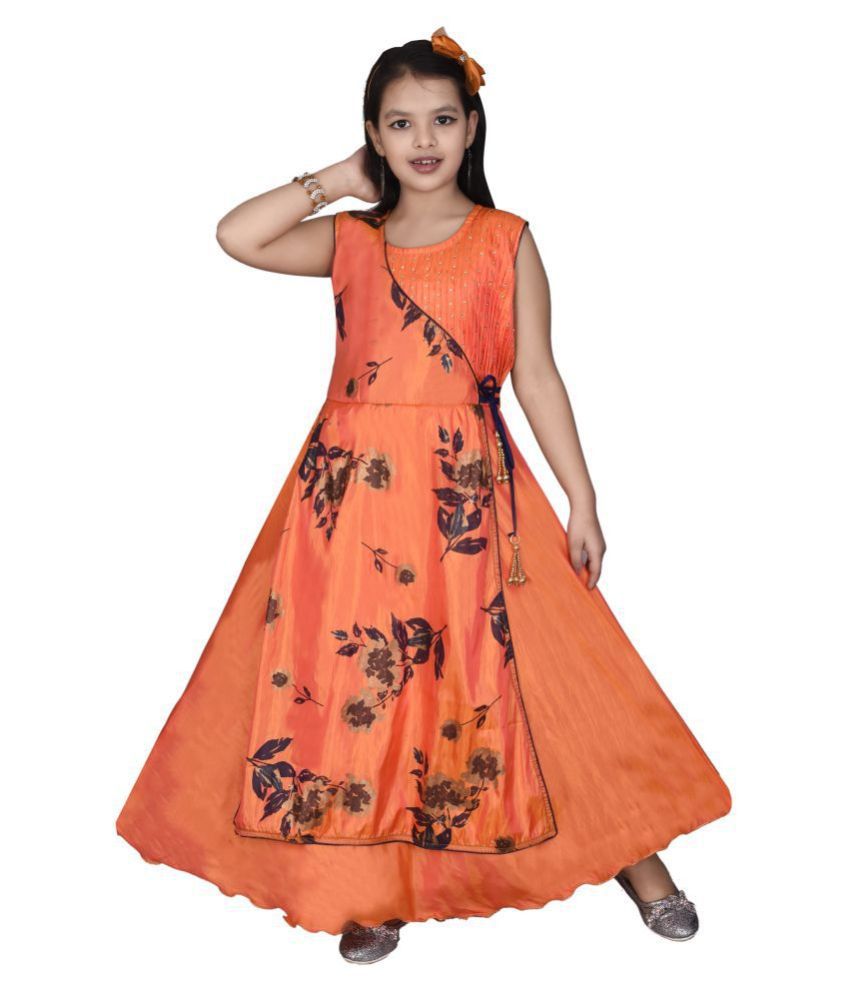     			High Fame - Orange Silk Girl's Gown ( Pack of 1 )