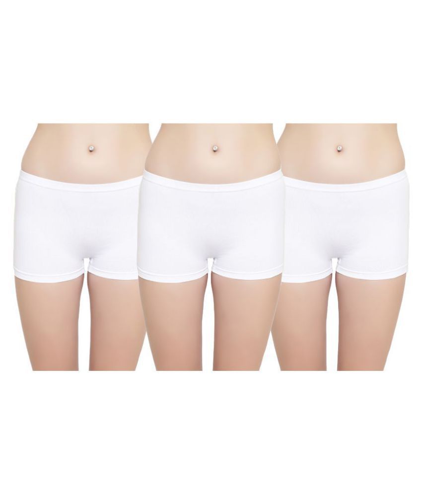     			Leading Lady - White Cotton Solid Women's Boy Shorts ( Pack of 3 )
