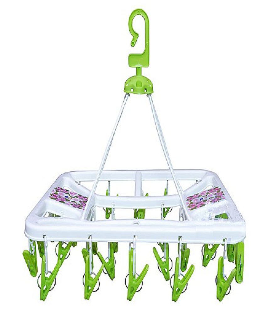 MANNAT Plastic Cloth Clip laundry hanging Drying Stand Hanger with 24 Clips