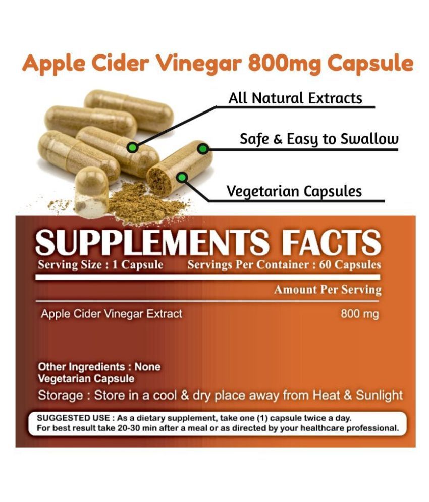 Puraberry Apple Cider Vinegar Extract 60 Veg Natural Detox 800 mg Fat