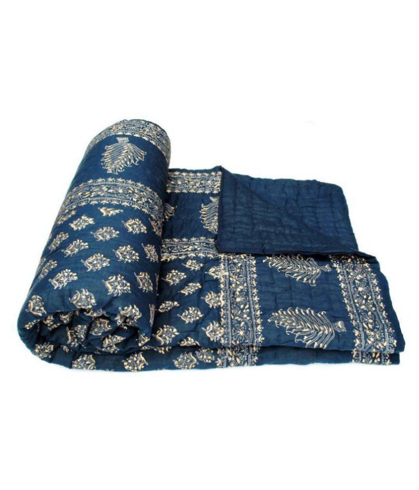 Jaipuri Razai Single Cotton Blue Floral Quilt Coordinated Buy Jaipuri