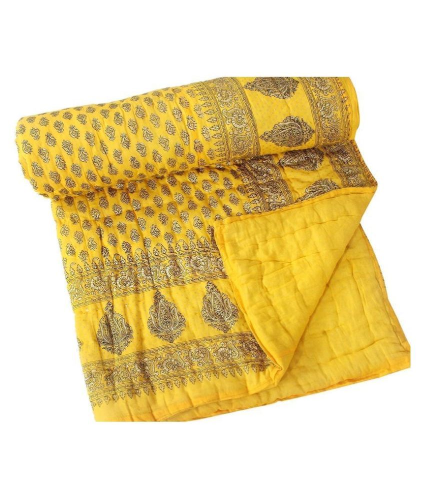 Jaipuri Razai Single Cotton Yellow Floral Quilt Coordinated Buy