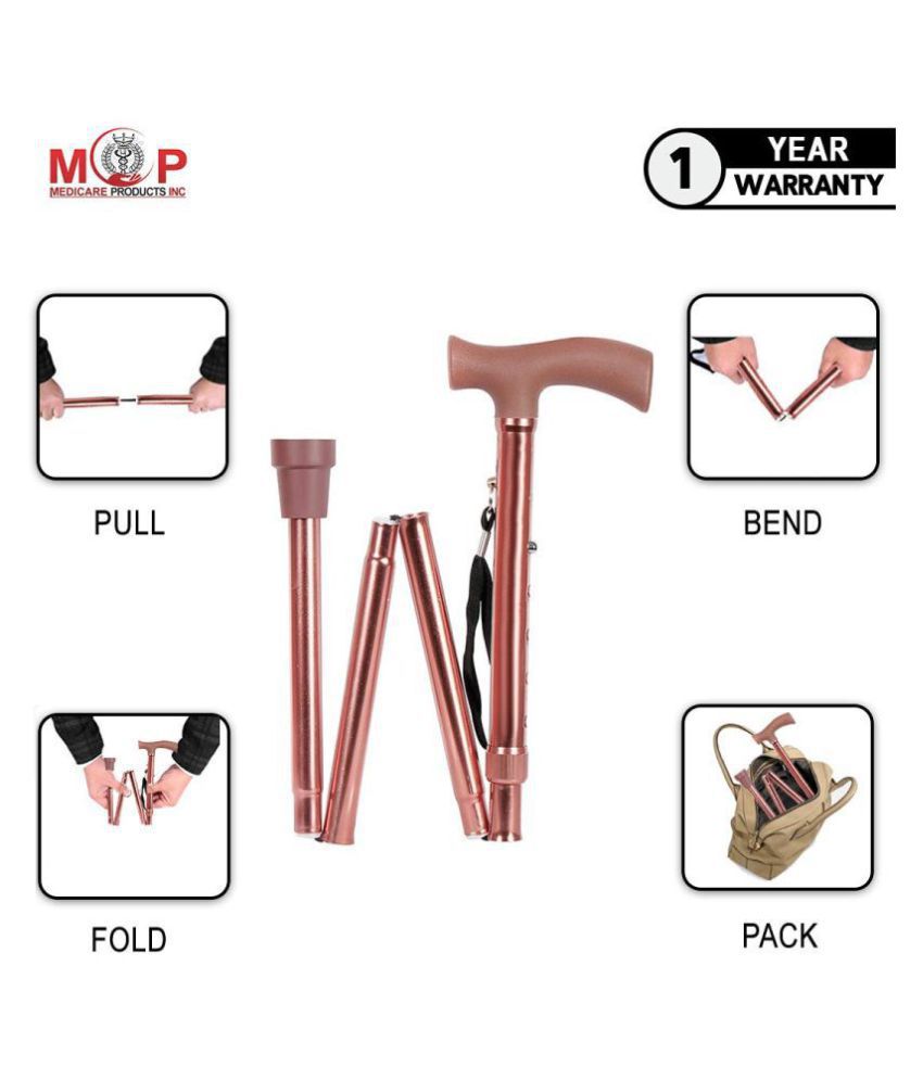     			Mcp Brown Height Adjustable Folding Walking Stick Aluminium Walking Sticks