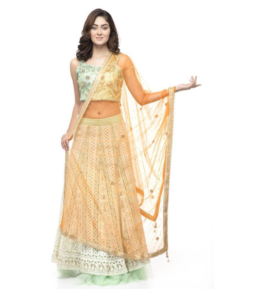     			A R Silk Orange Net Pearl Embellished Dupatta