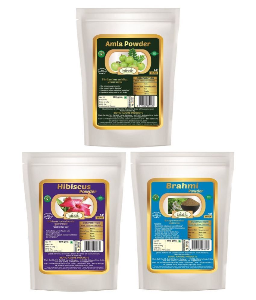     			Biotic Brahmi, Hibiscus and Amla Powder-300 gms (100 gms Each) Hair Mask 300 g Pack of 3